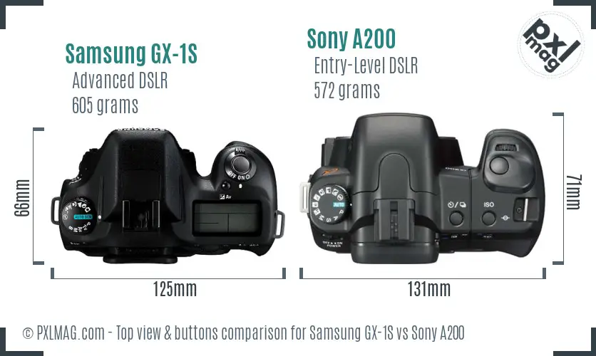Samsung GX-1S vs Sony A200 top view buttons comparison
