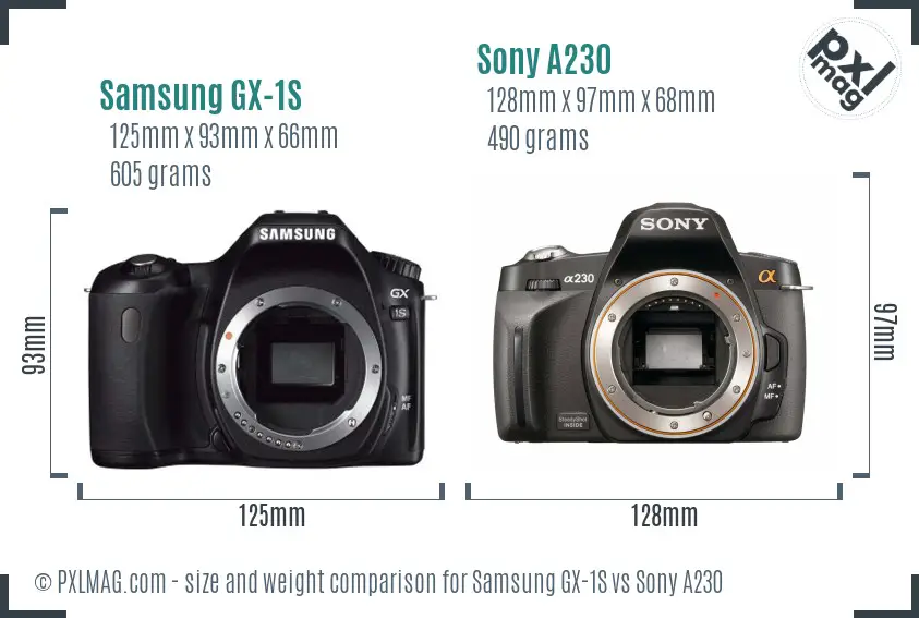 Samsung GX-1S vs Sony A230 size comparison