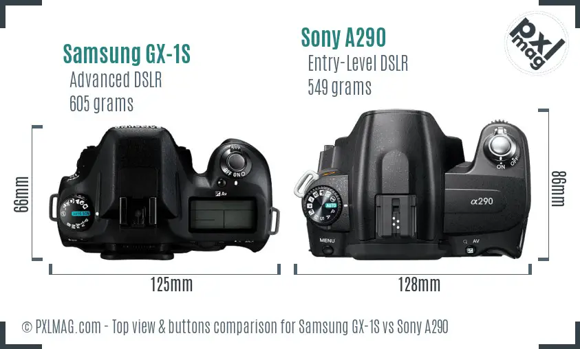 Samsung GX-1S vs Sony A290 top view buttons comparison