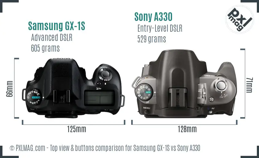 Samsung GX-1S vs Sony A330 top view buttons comparison