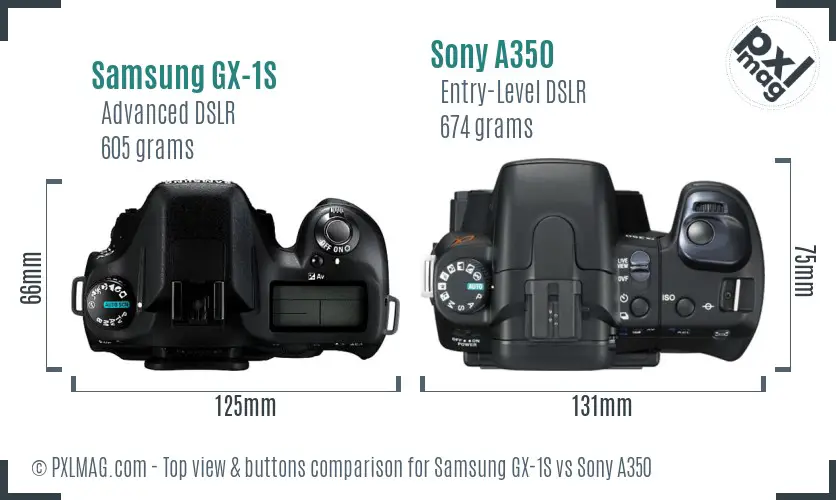 Samsung GX-1S vs Sony A350 top view buttons comparison