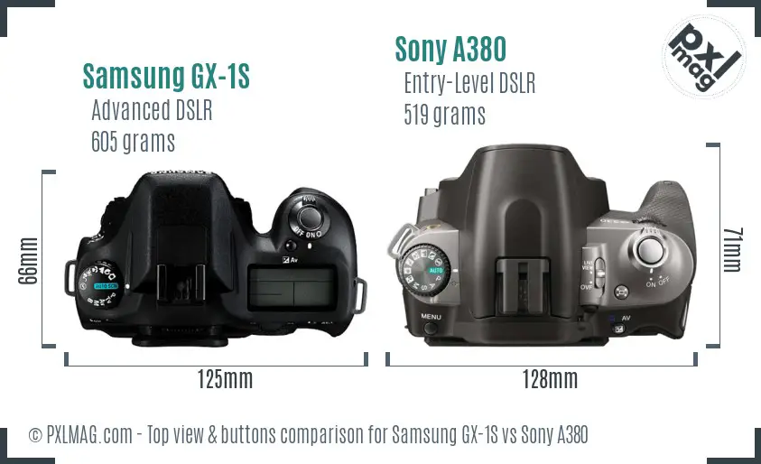 Samsung GX-1S vs Sony A380 top view buttons comparison