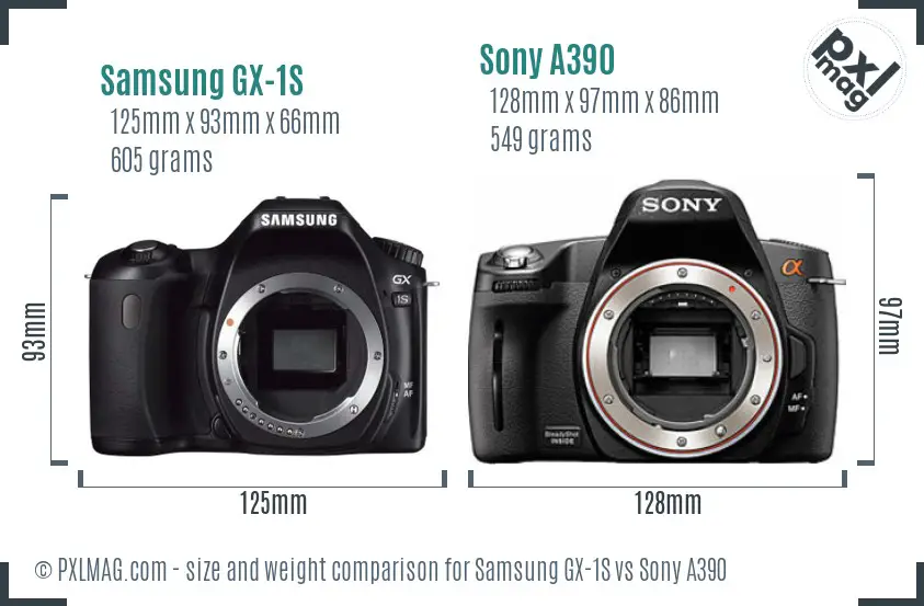 Samsung GX-1S vs Sony A390 size comparison