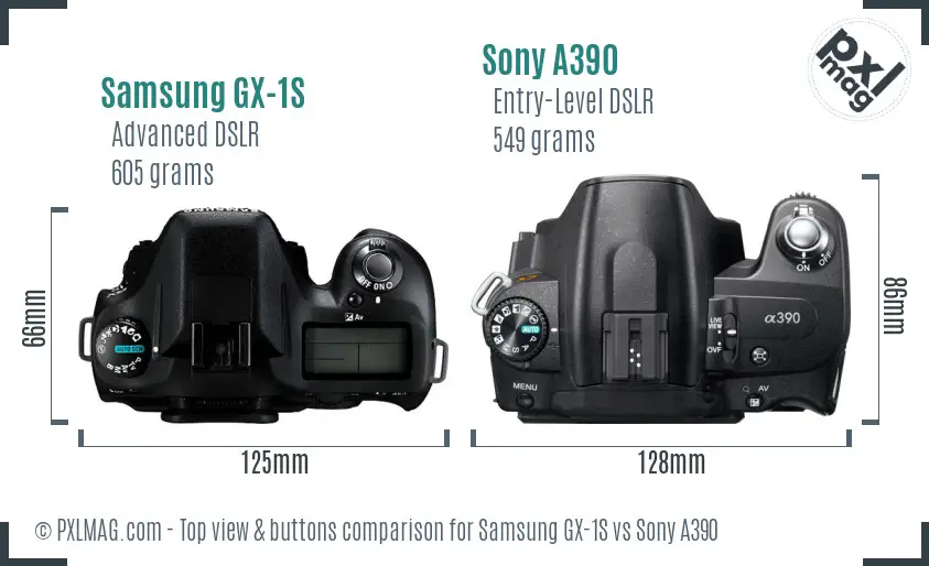 Samsung GX-1S vs Sony A390 top view buttons comparison