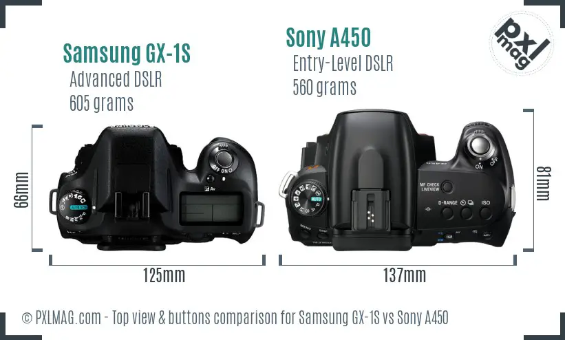Samsung GX-1S vs Sony A450 top view buttons comparison