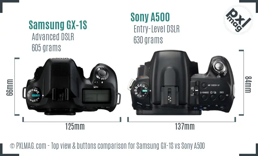 Samsung GX-1S vs Sony A500 top view buttons comparison