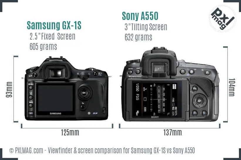 Samsung GX-1S vs Sony A550 Screen and Viewfinder comparison