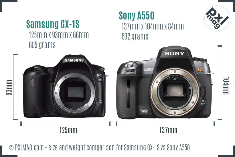 Samsung GX-1S vs Sony A550 size comparison