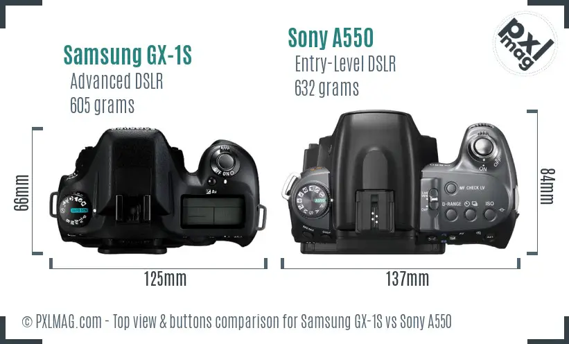 Samsung GX-1S vs Sony A550 top view buttons comparison
