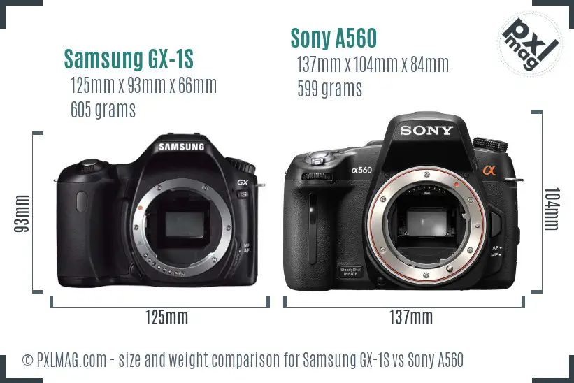 Samsung GX-1S vs Sony A560 size comparison