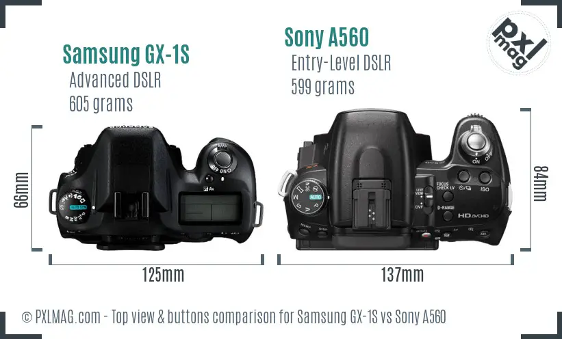 Samsung GX-1S vs Sony A560 top view buttons comparison