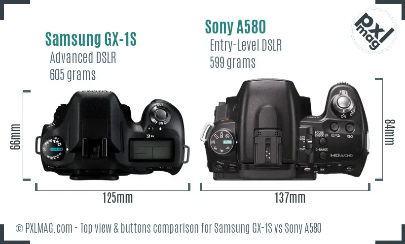 Samsung GX-1S vs Sony A580 top view buttons comparison