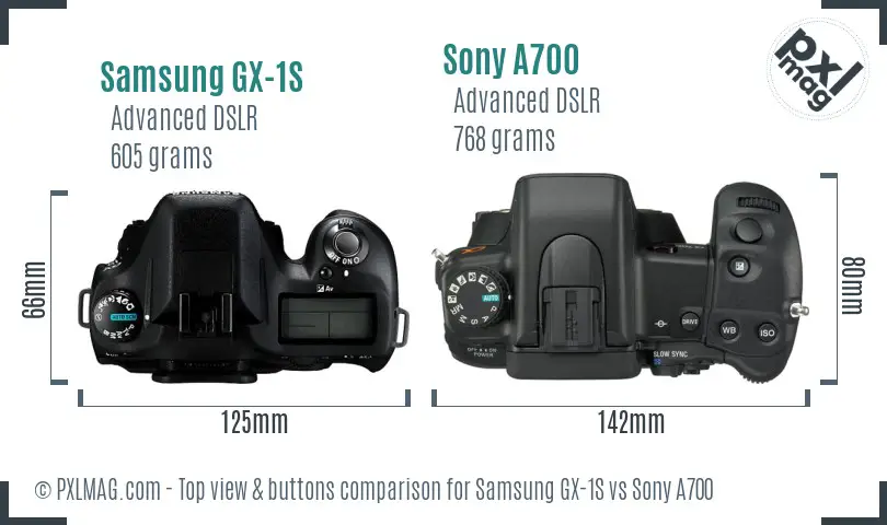 Samsung GX-1S vs Sony A700 top view buttons comparison