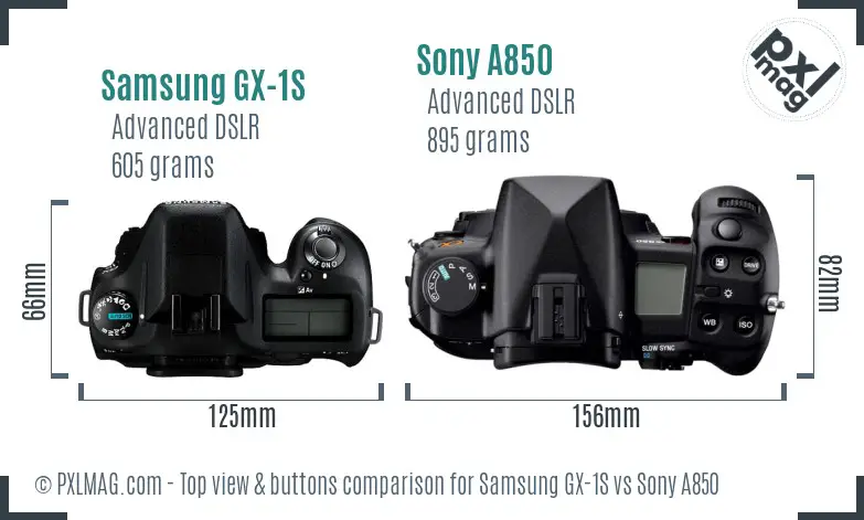 Samsung GX-1S vs Sony A850 top view buttons comparison