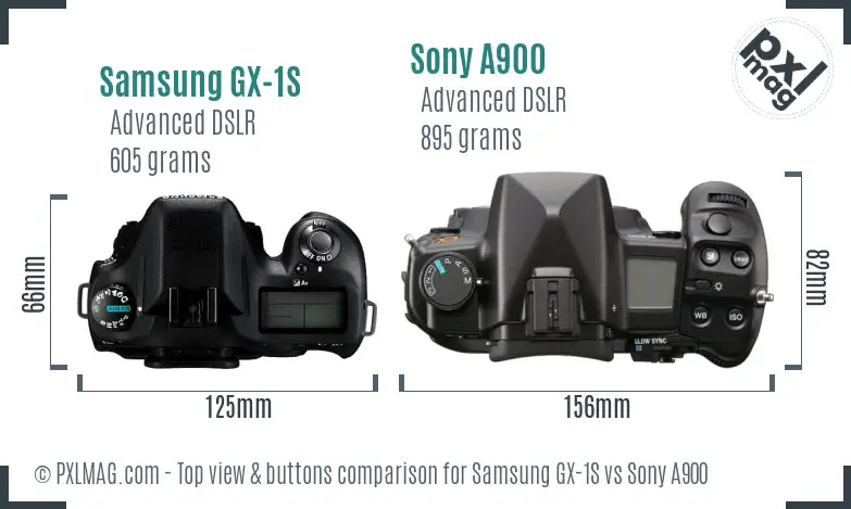 Samsung GX-1S vs Sony A900 top view buttons comparison