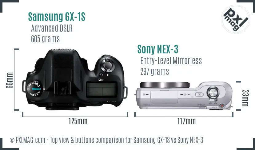 Samsung GX-1S vs Sony NEX-3 top view buttons comparison