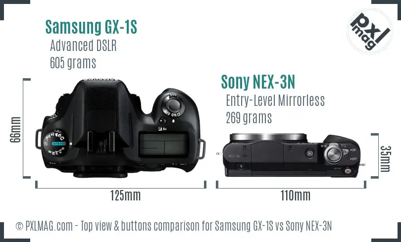 Samsung GX-1S vs Sony NEX-3N top view buttons comparison