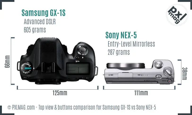 Samsung GX-1S vs Sony NEX-5 top view buttons comparison