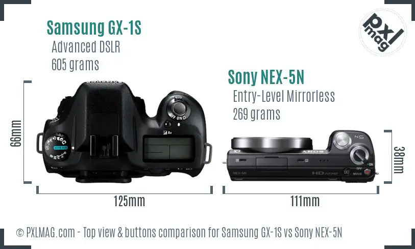 Samsung GX-1S vs Sony NEX-5N top view buttons comparison