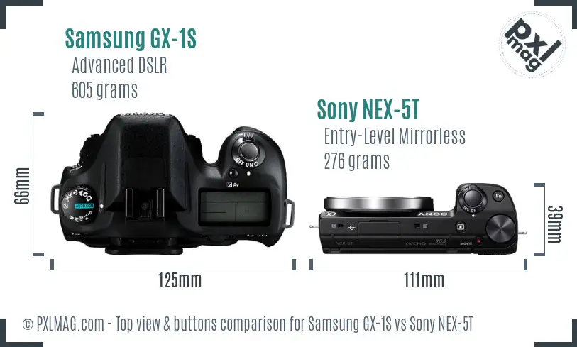 Samsung GX-1S vs Sony NEX-5T top view buttons comparison