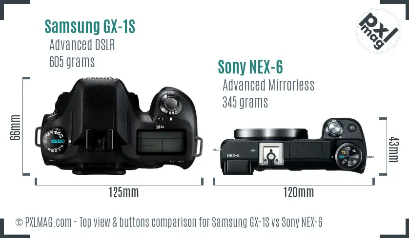 Samsung GX-1S vs Sony NEX-6 top view buttons comparison