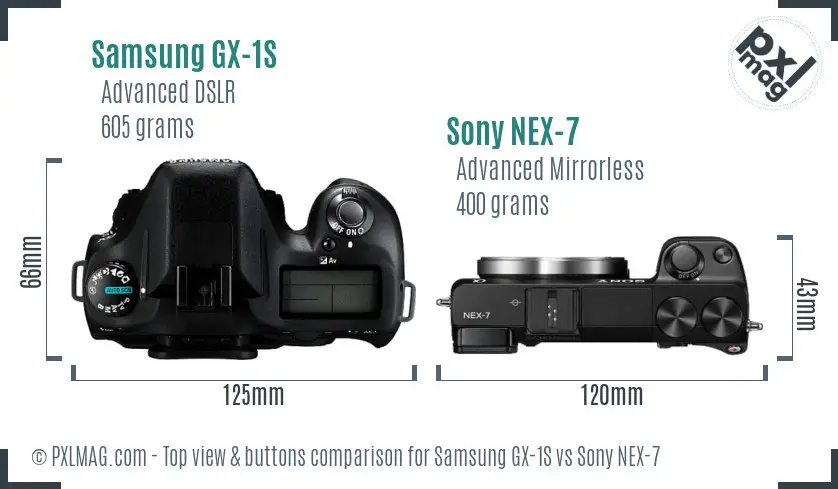 Samsung GX-1S vs Sony NEX-7 top view buttons comparison