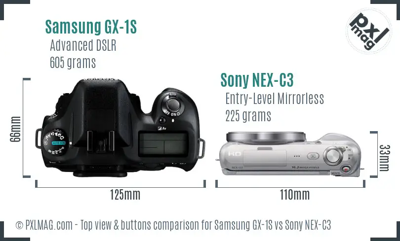 Samsung GX-1S vs Sony NEX-C3 top view buttons comparison