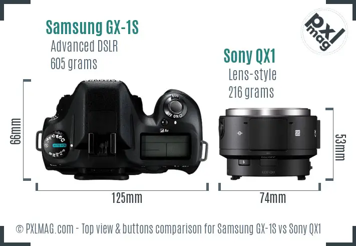 Samsung GX-1S vs Sony QX1 top view buttons comparison