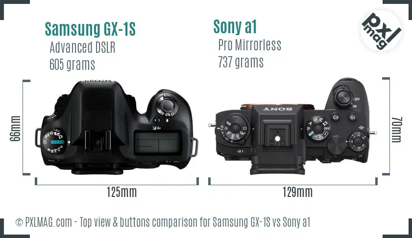 Samsung GX-1S vs Sony a1 top view buttons comparison
