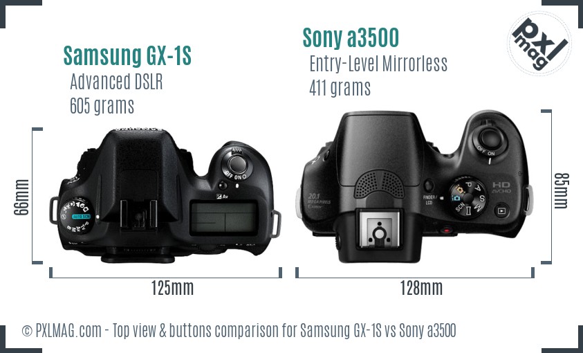 Samsung GX-1S vs Sony a3500 top view buttons comparison