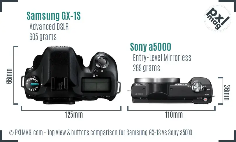 Samsung GX-1S vs Sony a5000 top view buttons comparison