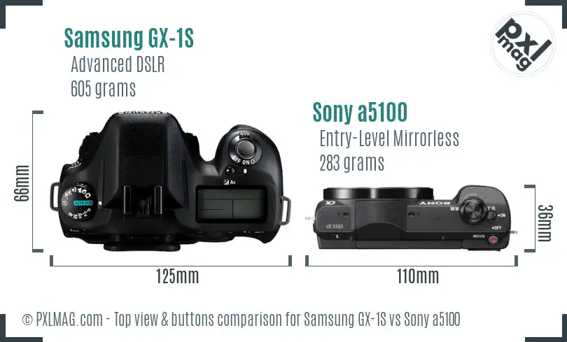 Samsung GX-1S vs Sony a5100 top view buttons comparison