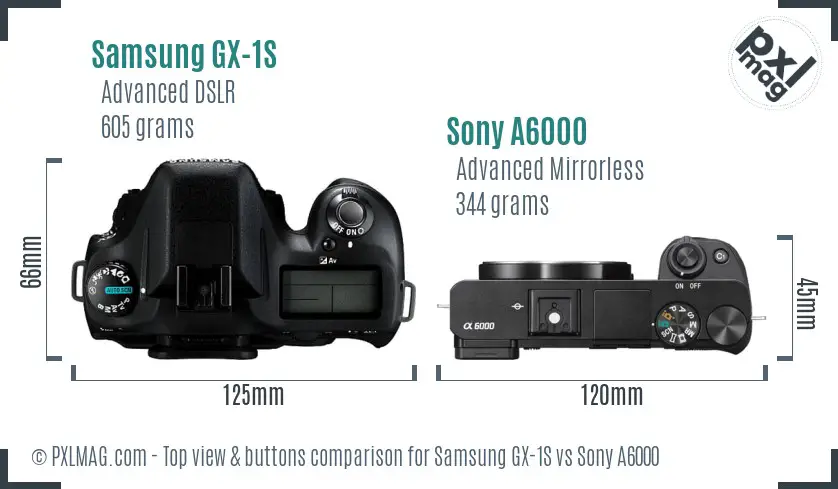 Samsung GX-1S vs Sony A6000 top view buttons comparison