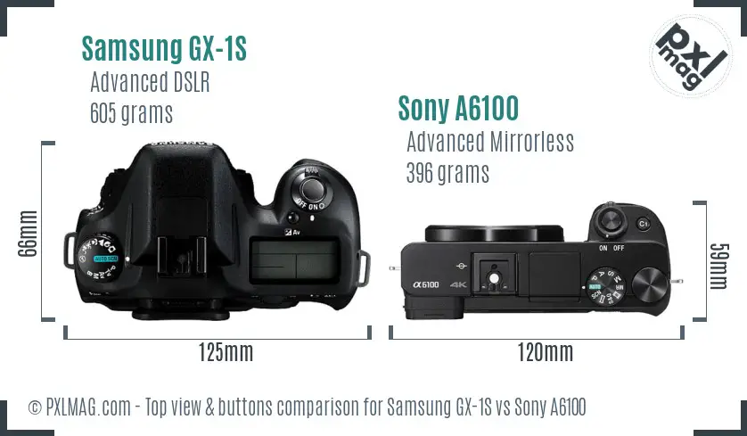 Samsung GX-1S vs Sony A6100 top view buttons comparison