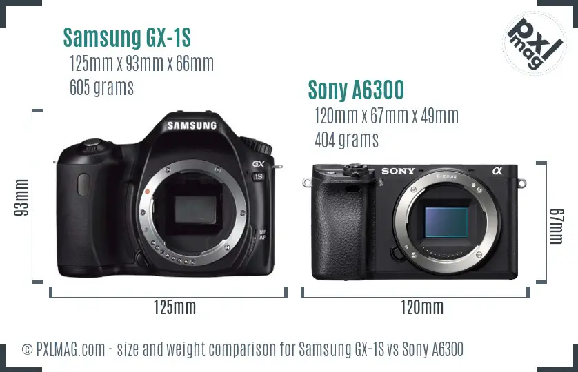 Samsung GX-1S vs Sony A6300 size comparison
