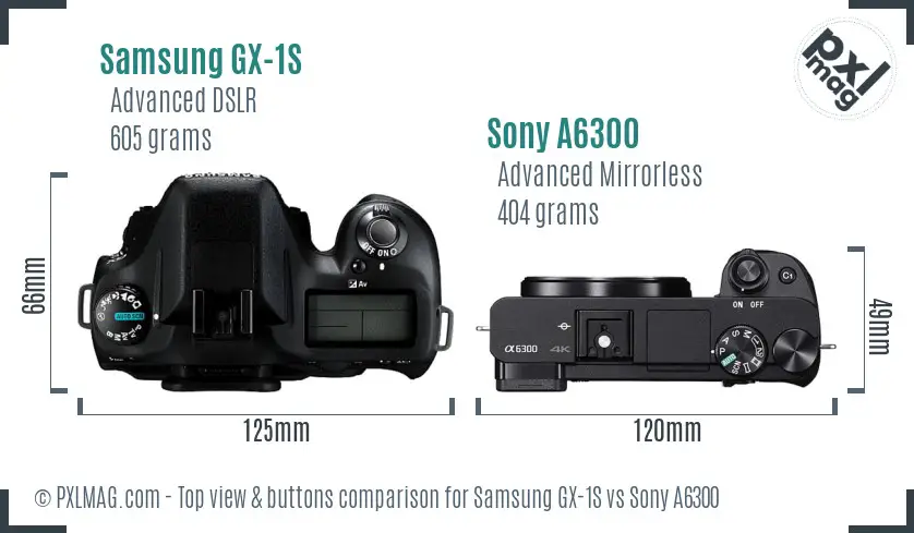 Samsung GX-1S vs Sony A6300 top view buttons comparison