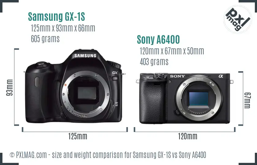Samsung GX-1S vs Sony A6400 size comparison