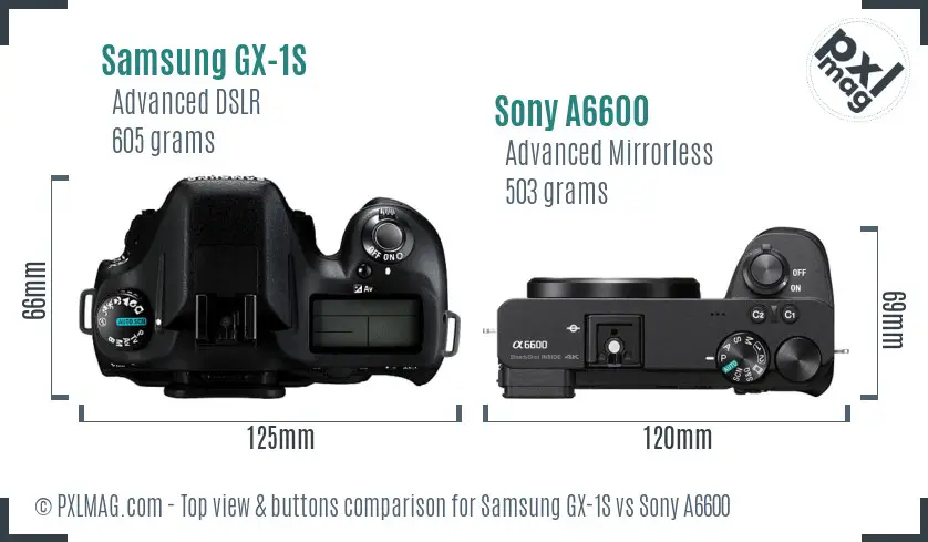 Samsung GX-1S vs Sony A6600 top view buttons comparison
