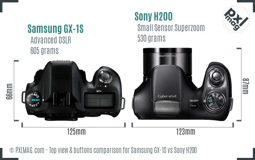 Samsung GX-1S vs Sony H200 top view buttons comparison