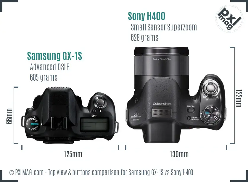 Samsung GX-1S vs Sony H400 top view buttons comparison