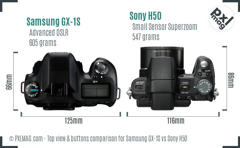 Samsung GX-1S vs Sony H50 top view buttons comparison