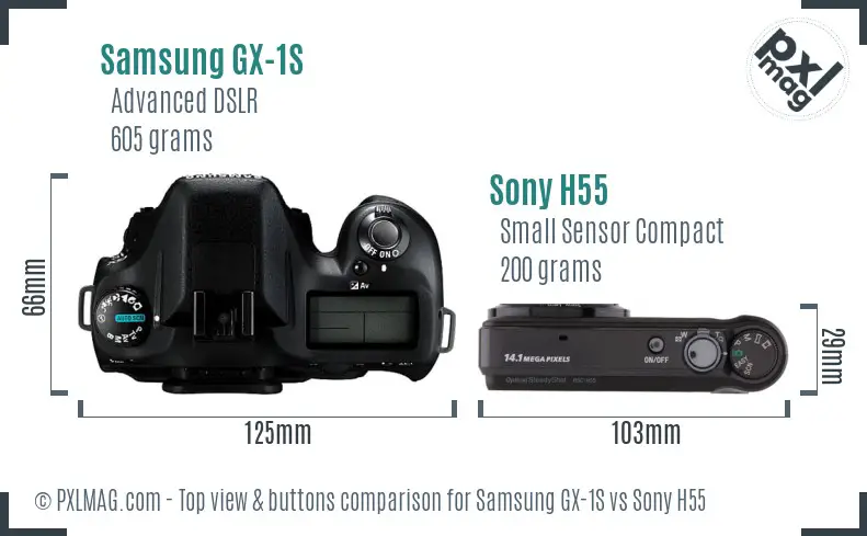 Samsung GX-1S vs Sony H55 top view buttons comparison