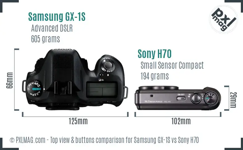 Samsung GX-1S vs Sony H70 top view buttons comparison