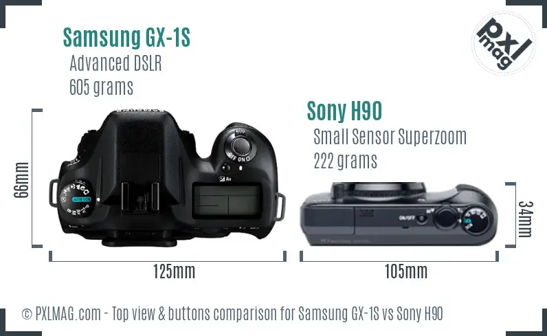 Samsung GX-1S vs Sony H90 top view buttons comparison
