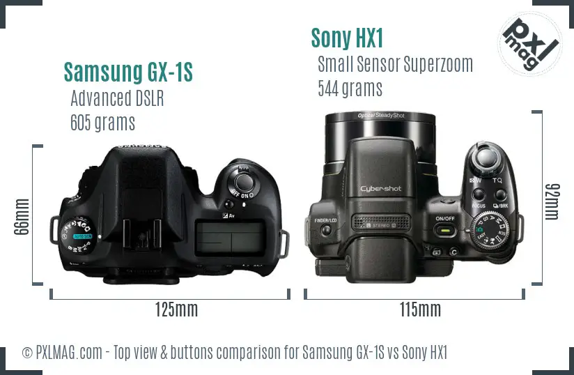 Samsung GX-1S vs Sony HX1 top view buttons comparison