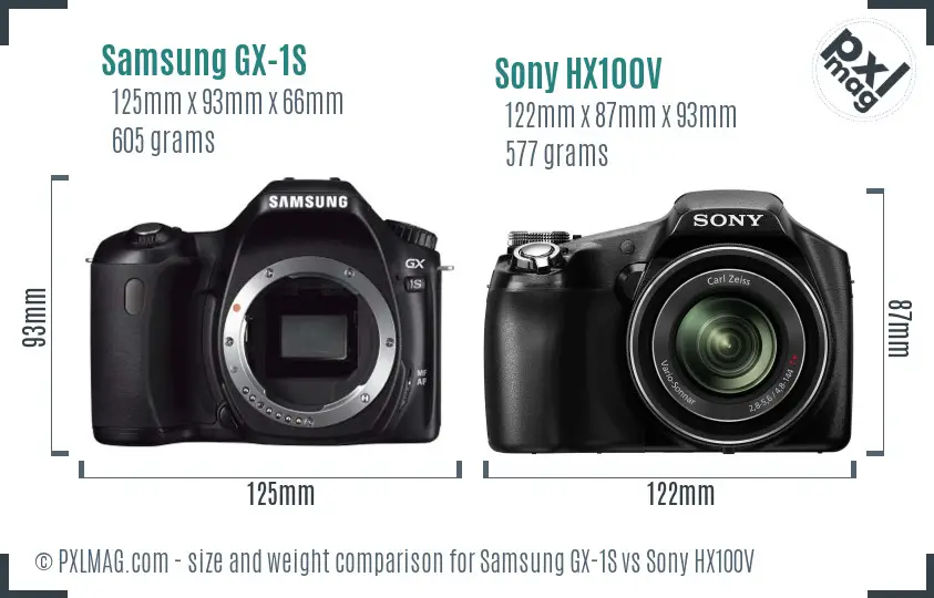 Samsung GX-1S vs Sony HX100V size comparison