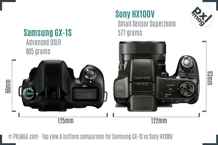 Samsung GX-1S vs Sony HX100V top view buttons comparison