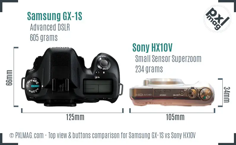 Samsung GX-1S vs Sony HX10V top view buttons comparison