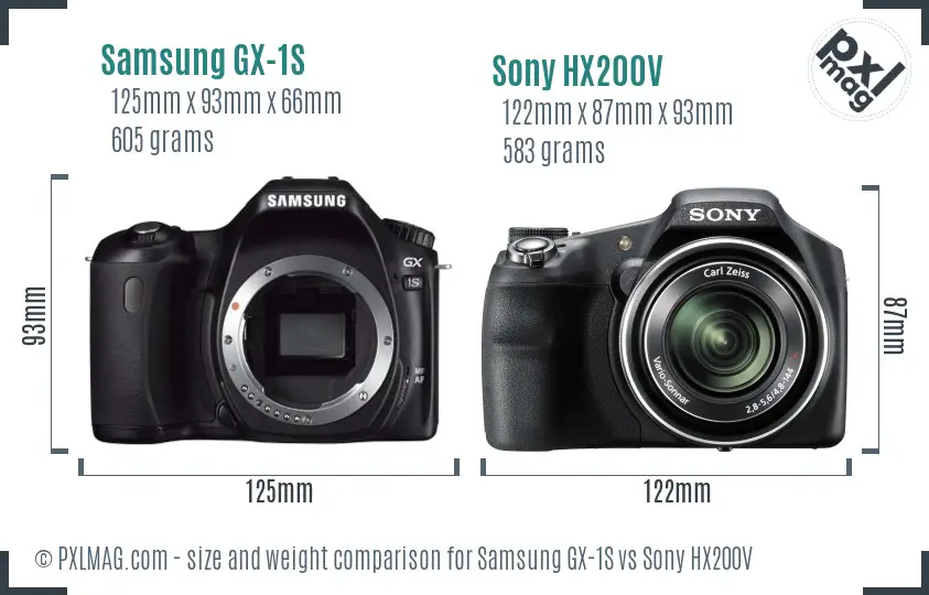 Samsung GX-1S vs Sony HX200V size comparison