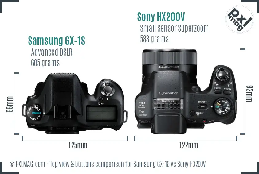 Samsung GX-1S vs Sony HX200V top view buttons comparison